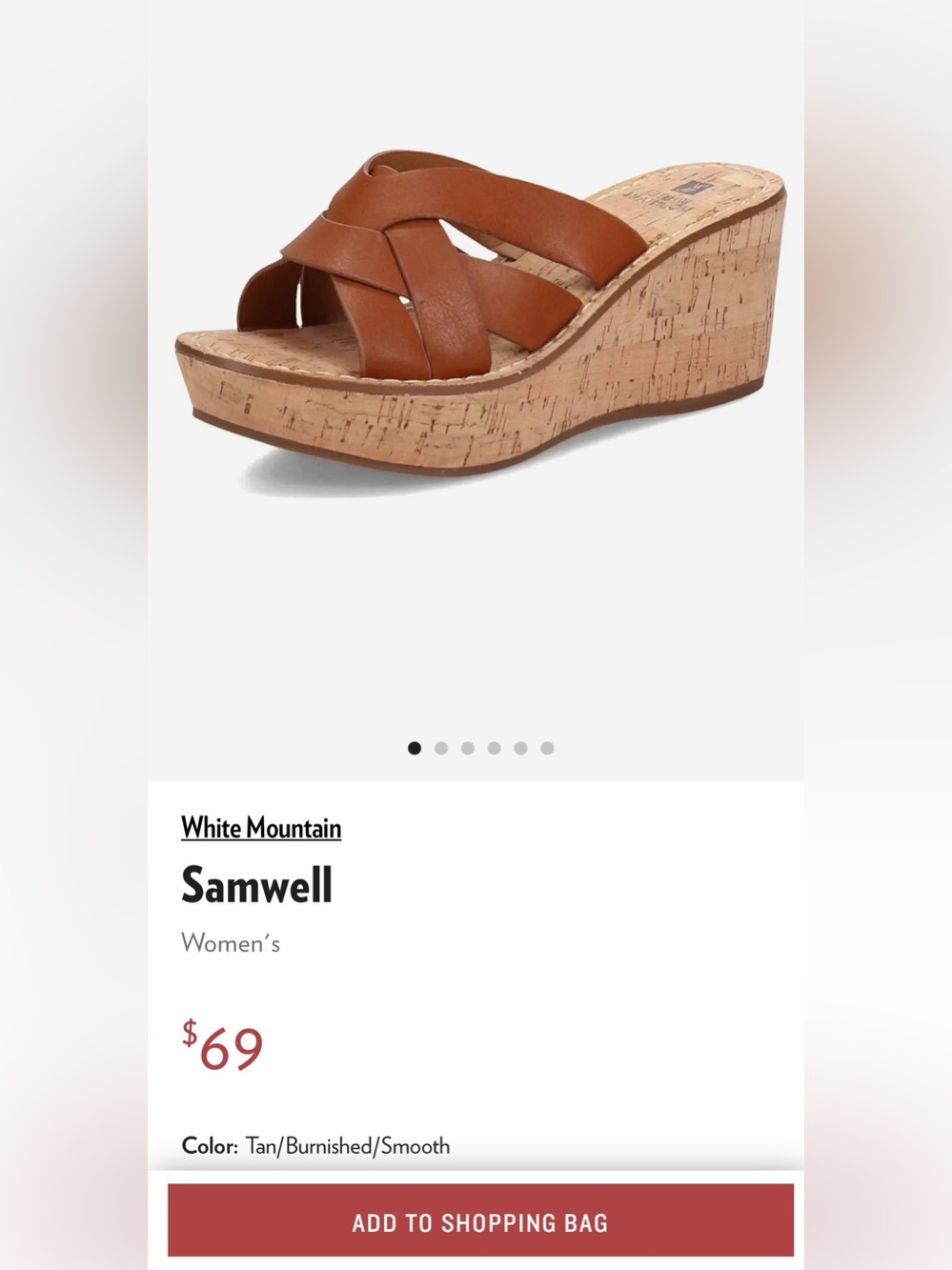 White Mountain Samwell Tan Leather Cork Wedge Slide